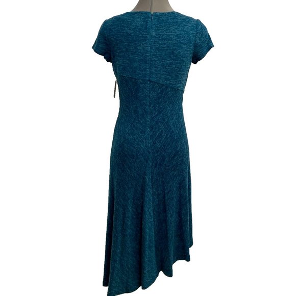 Ellen Tracy NWT Peacock Blue Sweater Dress Fit & Flare Asymmetrical Hem size 4 - Picture 2 of 6